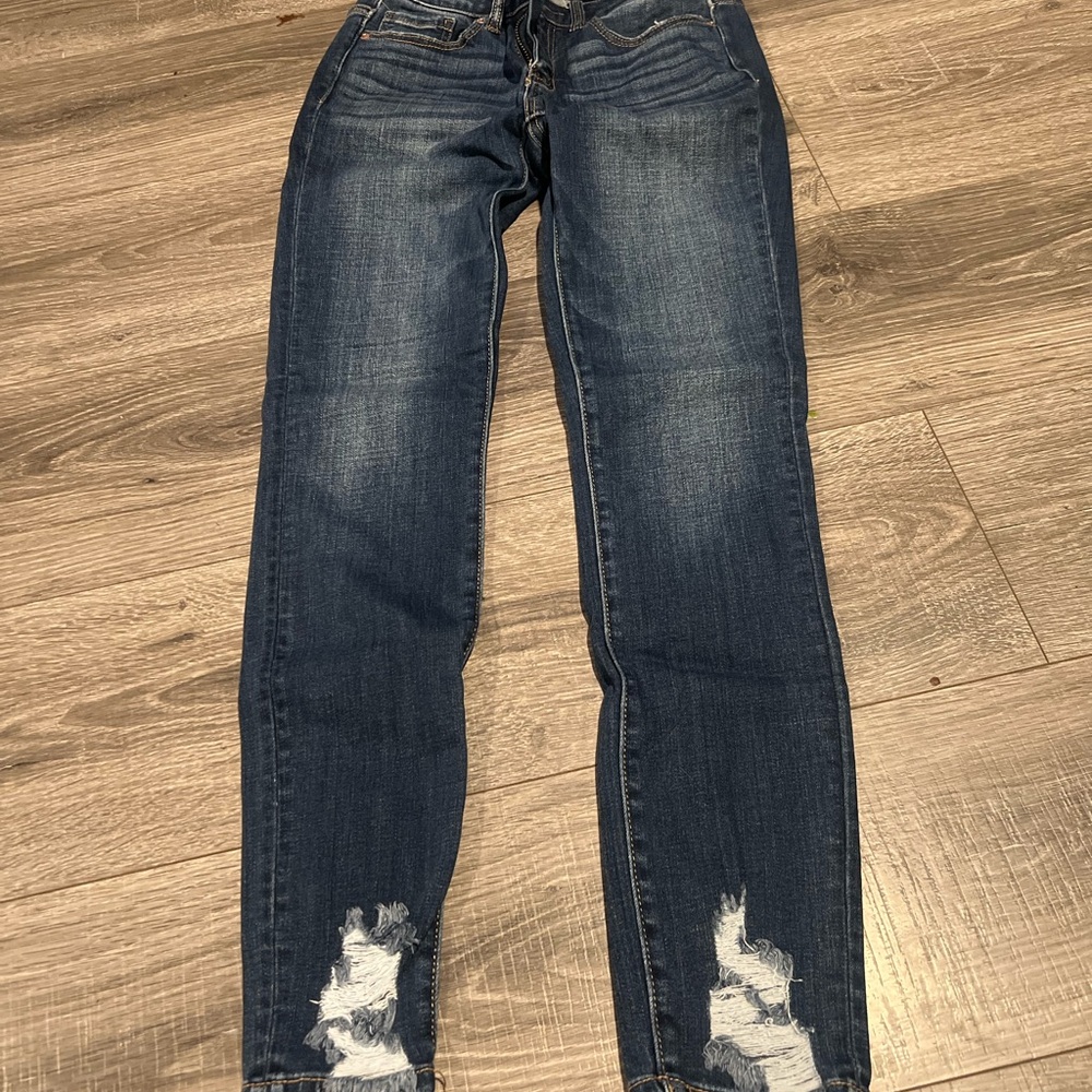BKE Women's Dark Blue Distressed Skinny Jeans